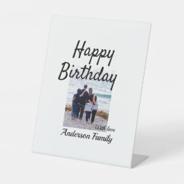 ハッピーバースデーの日写真家族の名前のクエレガントラス 台座サイン