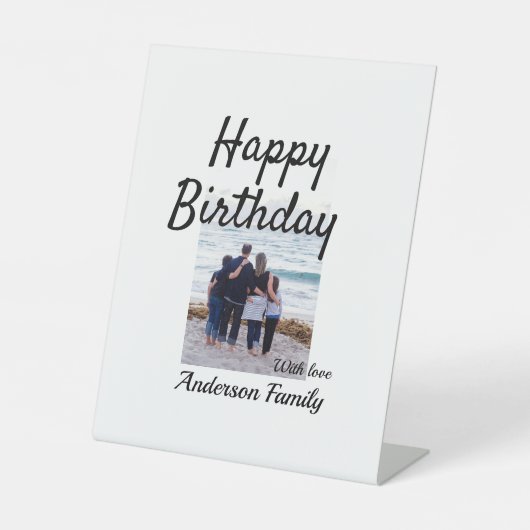 ハッピーバースデーの日写真家族の名前のクエレガントラス 台座サイン (正面)