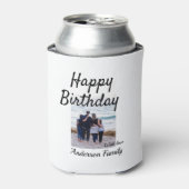 ハッピーバースデーの日写真家族の名前のクエレガントラス 缶クーラー (缶正面)