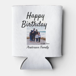 ハッピーバースデーの日写真家族の名前のクエレガントラス 缶クーラー