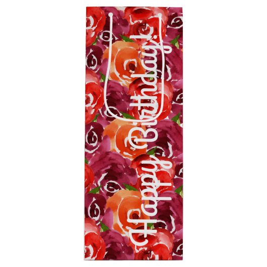 ハッピーバースデーの明るい水色の花 ワインギフトバッグ (正面)