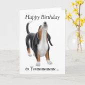 ハッピーバースデーの歌うバセットハウンド犬カード カード (黄色い花)