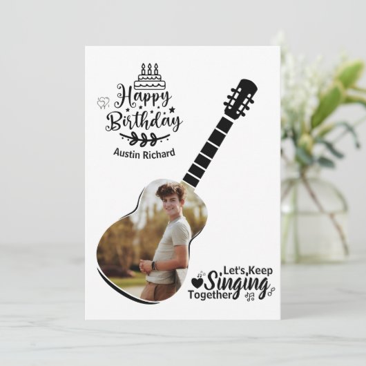 ハッピーバースデーの歌を歌い続けよう フォトカード 招待状 (スタンド正面)