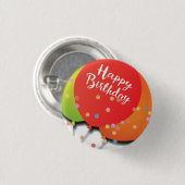 ハッピーバースデーの気球および紙吹雪のお祝い 缶バッジ (正面&裏面)