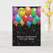 ハッピーバースデーの気球の束および星 カード (黄色い花)