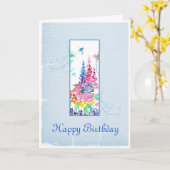 ハッピーバースデーの水彩画の春の庭のトンボ カード (黄色い花)