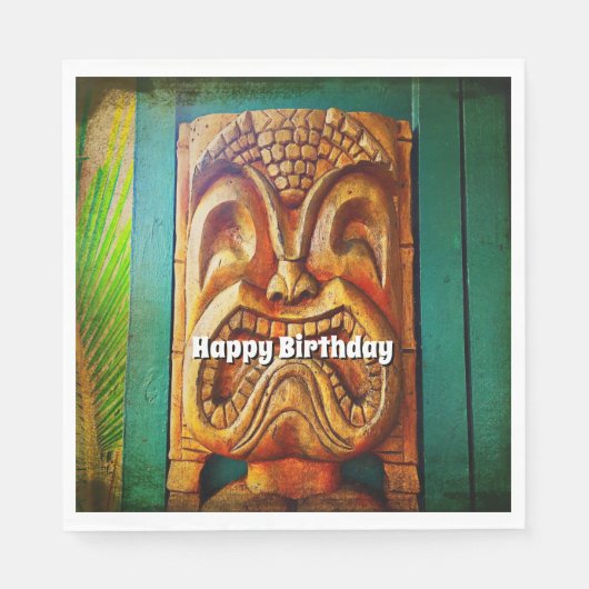 ハッピーバースデーの激しいヴィンテージレトロウッドtiki顔 スタンダードランチョンナプキン (正面)