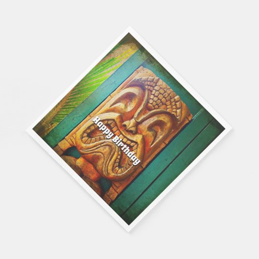 ハッピーバースデーの激しいヴィンテージレトロウッドtiki顔 スタンダードランチョンナプキン (角)