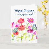 ハッピーバースデーの特別な友人の青の蝶 カード (黄色い花)