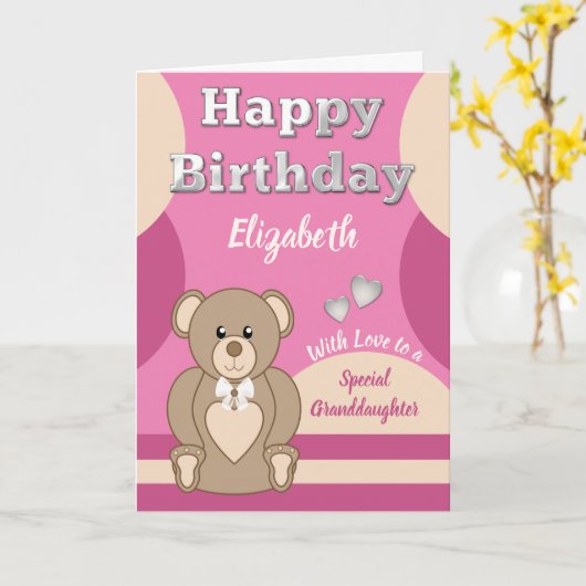 ハッピーバースデーの特別な孫娘テディベア カード (黄色い花)