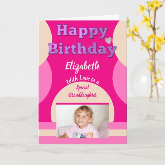 ハッピーバースデーの特別な孫娘ピンクの写真 カード (黄色い花)