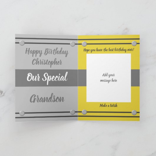 ハッピーバースデーの特殊な孫グレーフォトカード カード (内部)