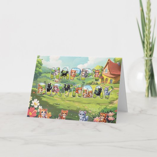 ハッピーバースデーの猫挨拶カード(猫好き) カード (正面)