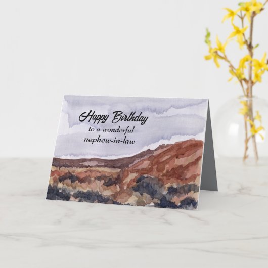 ハッピーバースデーの甥が砂漠の風景 カード (黄色い花)