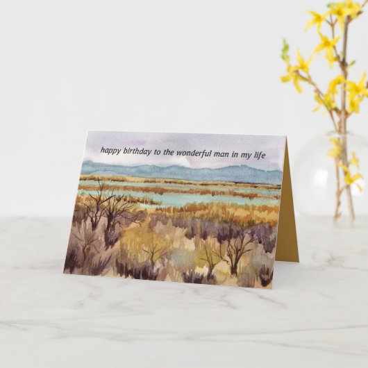 ハッピーバースデーの男が私の人生の砂漠の毛筆 カード (黄色い花)