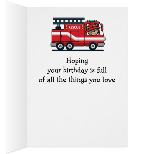 ハッピーバースデーの男の子、消防車が大好き (内側 (右))