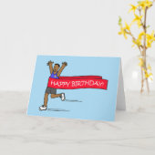 ハッピーバースデーの男子ランナー漫画 カード (黄色い花)