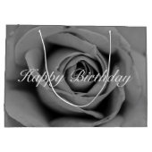 ハッピーバースデーの白黒バラのギフトバッグ ラージペーパーバッグ (裏面)