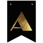 ハッピーバースデーの白黒金ゴールドのタイポグラフィ バンティングフラッグ (第3の旗)