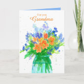 ハッピーバースデーの祖母の花の花束 カード (正面)