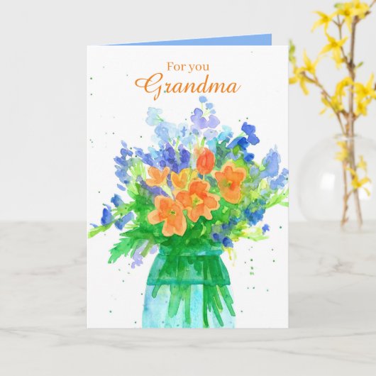 ハッピーバースデーの祖母の花の花束 カード (黄色い花)