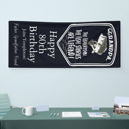 ハッピーバースデーの祖父の低音の魚釣りの年齢の旗 横断幕 (トレードショー)