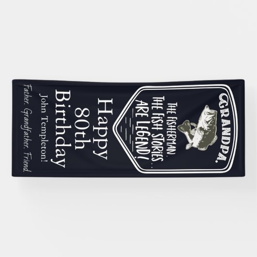 ハッピーバースデーの祖父の低音の魚釣りの年齢の旗 横断幕 (横)