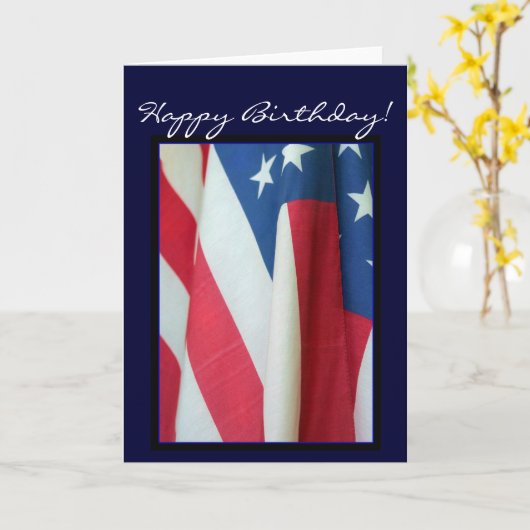 ハッピーバースデーの米国旗の挨拶状 カード (黄色い花)