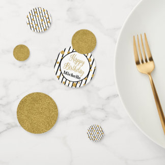 ハッピーバースデーの紙吹雪-黒くストライプな金ゴールドのグリッター コンフェッティ