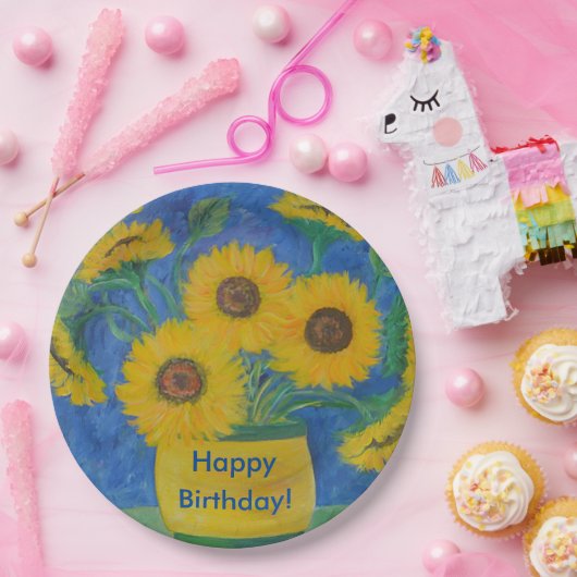 ハッピーバースデーの素晴らしいヒマワリ ペーパープレート (パーティー)
