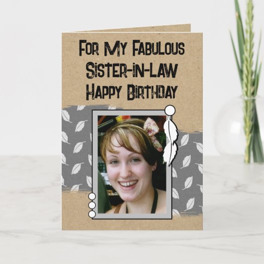 ハッピーバースデーの素晴らしい義理の妹のフォトグレー カード (正面)