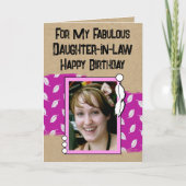 ハッピーバースデーの素晴らしい義理の娘の写真ピンク カード (正面)