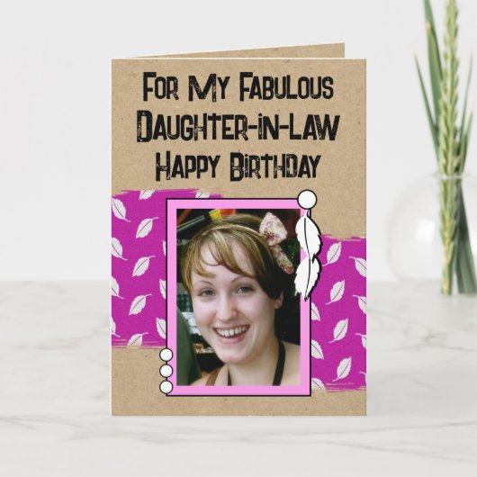 ハッピーバースデーの素晴らしい義理の娘の写真ピンク カード (正面)