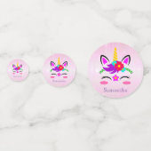 ハッピーバースデーの紫色およびピンクの魔法のユニコーン コンフェッティ (裏面)