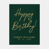 ハッピーバースデーの緑の金ゴールドスモダンクリプト アクリルサイン (正面)