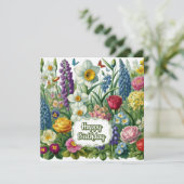 ハッピーバースデーの美しい庭の花 カード (スタンド正面)