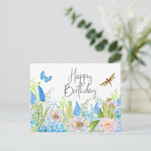 ハッピーバースデーの美しい水彩ワイルドフラワー ポストカード (スタンド正面)