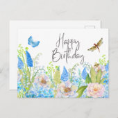 ハッピーバースデーの美しい水彩ワイルドフラワー ポストカード (正面/裏面)