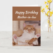 ハッピーバースデーの義母はおもしろいな猫を祝います カード (黄色い花)