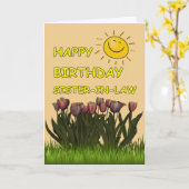 ハッピーバースデーの義理の姉妹日曜日および花 カード (黄色い花)
