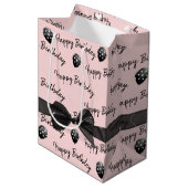 ハッピーバースデーの船首と水玉模様の風船 ミディアムペーパーバッグ (正面アングル)