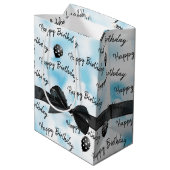 ハッピーバースデーの船首と水玉模様の風船 ミディアムペーパーバッグ (裏面アングル)