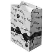 ハッピーバースデーの船首と水玉模様の風船 ミディアムペーパーバッグ (裏面アングル)