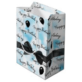 ハッピーバースデーの船首と黒のバルーン ミディアムペーパーバッグ (裏面アングル)