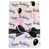 ハッピーバースデーの船首と黒のバルーン ミディアムペーパーバッグ (裏面)