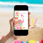 ハッピーバースデーの花およびフラミンゴ カード