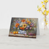 ハッピーバースデーの花と果実の静物 カード (黄色い花)