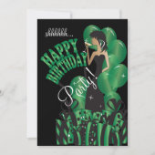 ハッピーバースデーの花型女性歌手の女の子| DIYの名前及び年齢|の緑 招待状 (正面)