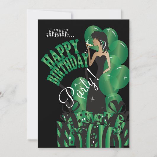 ハッピーバースデーの花型女性歌手の女の子| DIYの名前及び年齢|の緑 招待状 (正面)