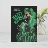 ハッピーバースデーの花型女性歌手の女の子| DIYの名前及び年齢|の緑 招待状 (スタンド正面)